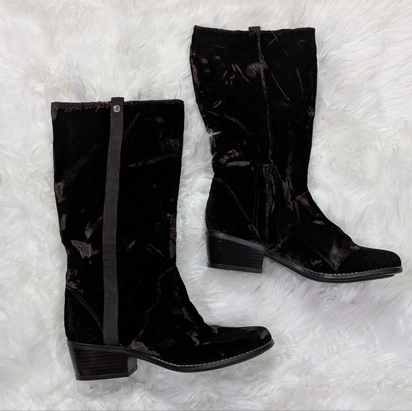 Libby Edelman L-Prima Brown Velour Mid-Calf Boots w/ Leopard Print Lining Size 6 - Picture 1 of 9